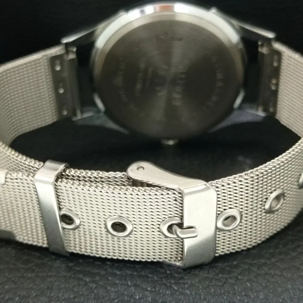 Vintage 1975 Fortis Manual Mens Silver Watch W/Steel Strap & Green accents